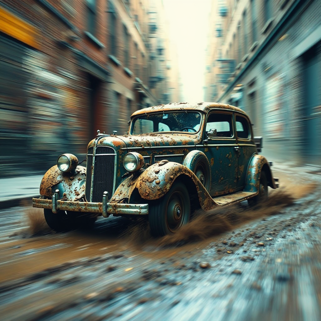 A speeding vintage Ford