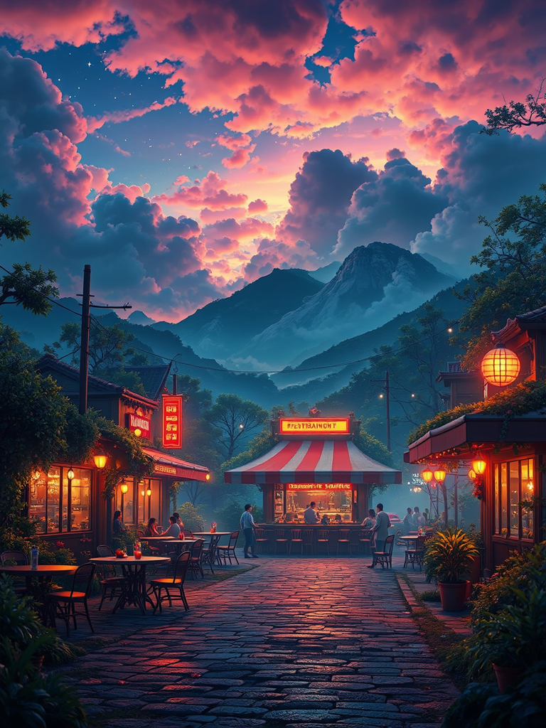 Restaurant at night in
