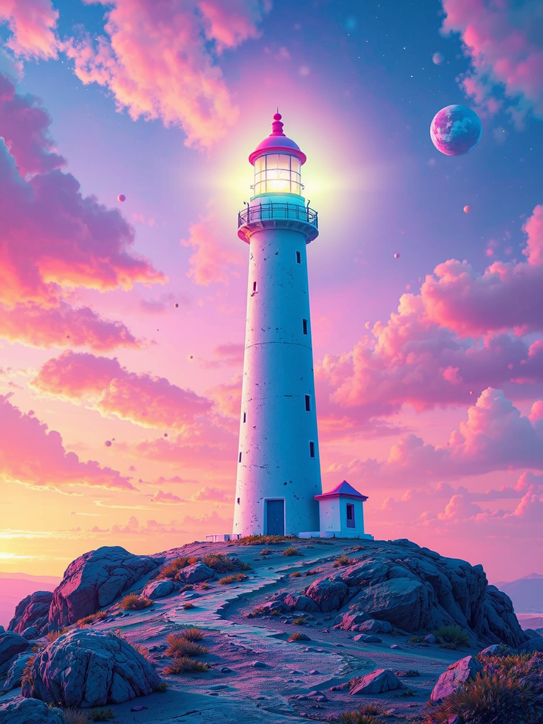 Alien World's Vibrant Lighthouse Beacon