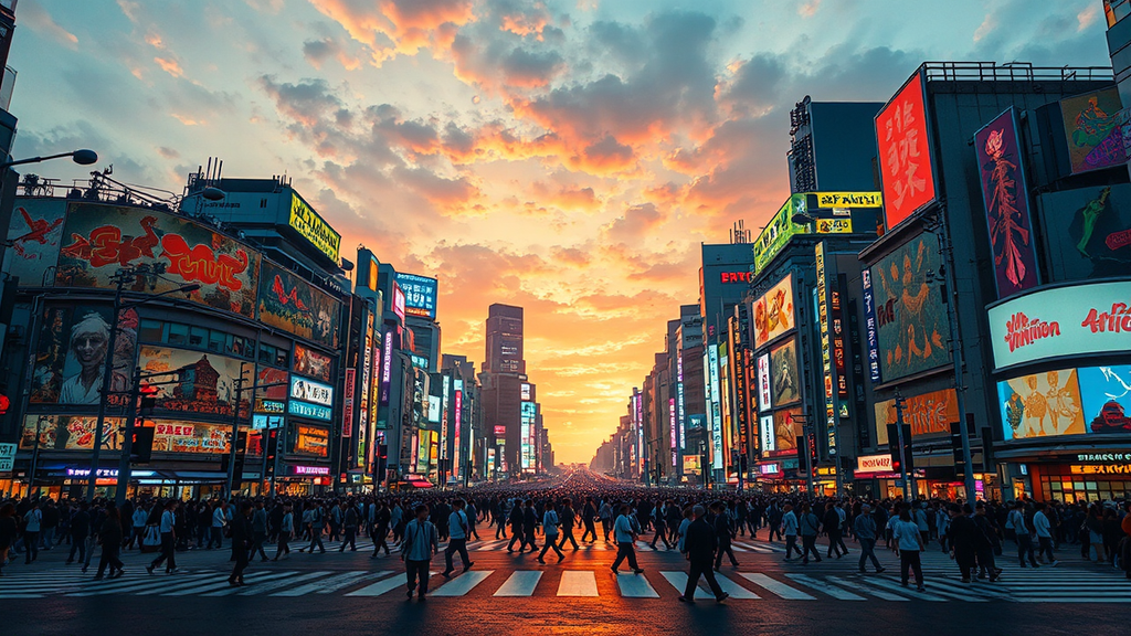 Shibuya Crossing at night.