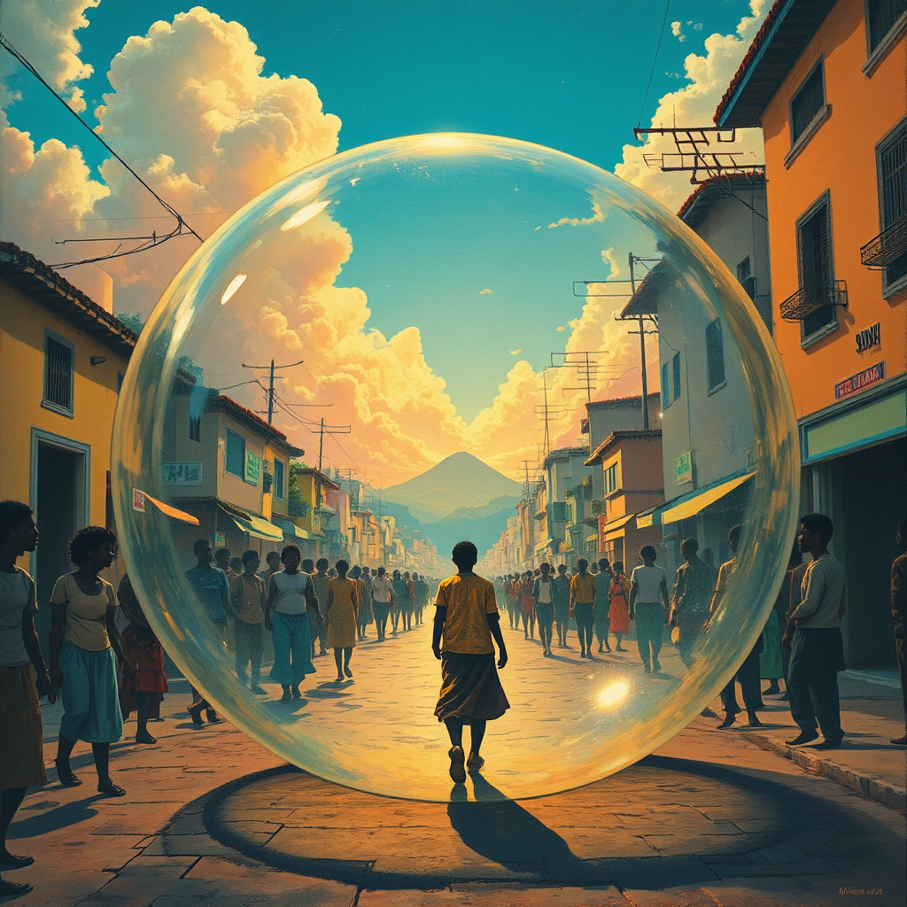 Person walking in colorful