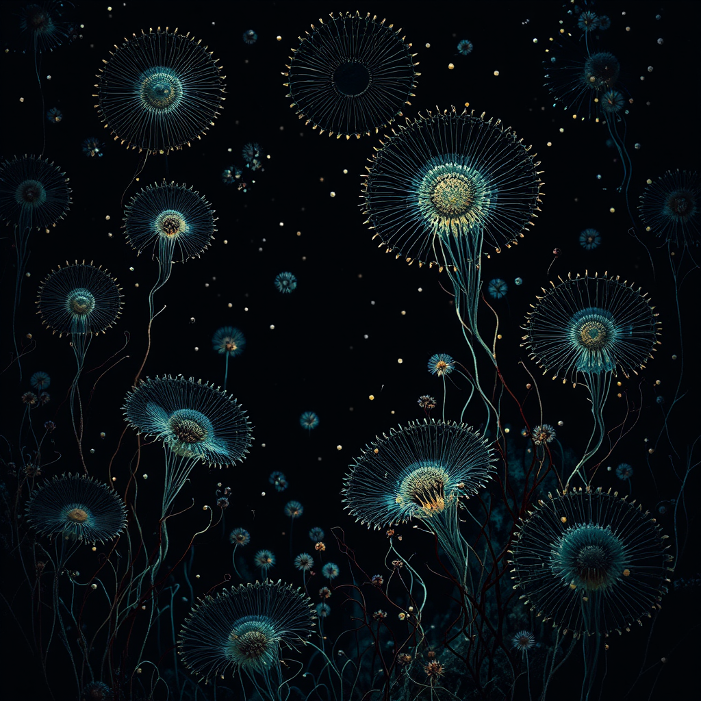 Diatoms with dark background.
