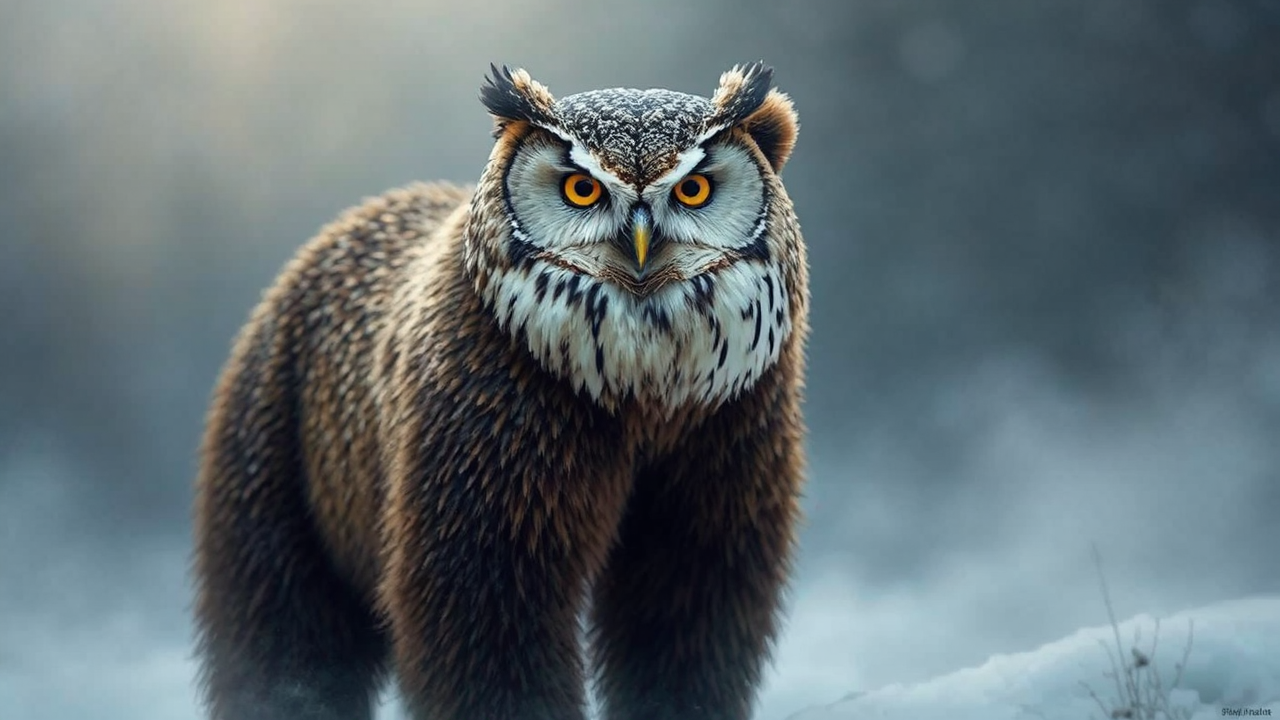 Owl head on grizzly