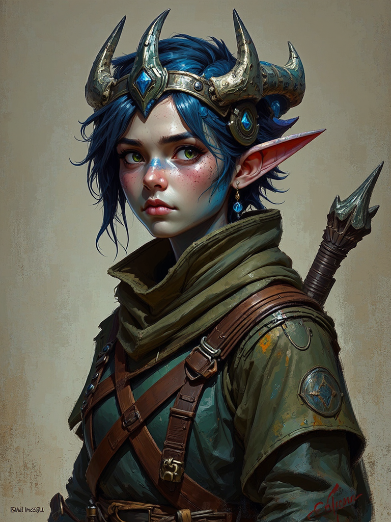 A blue-skinned Dragonborn artificer.