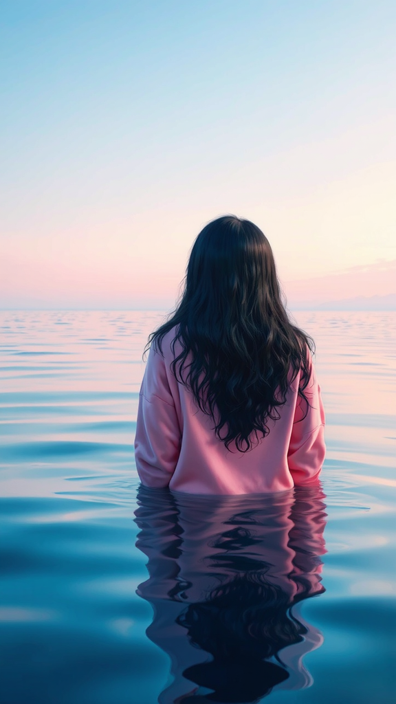Woman in pink sweatshirt