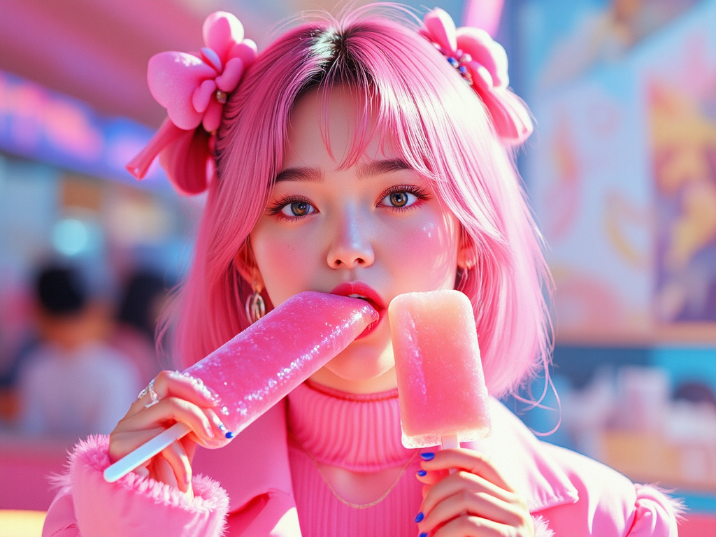 Woman eats popsicle in