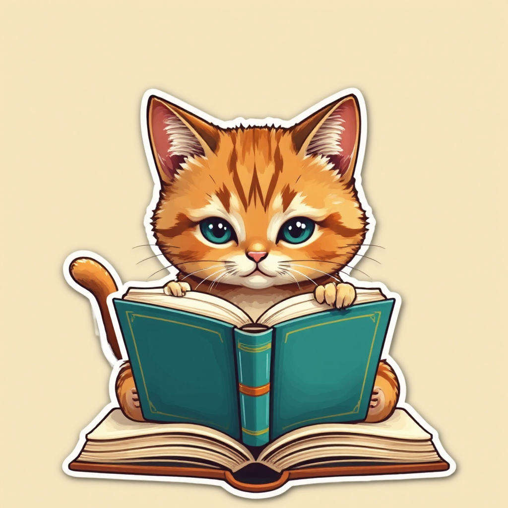 Cat reading a book