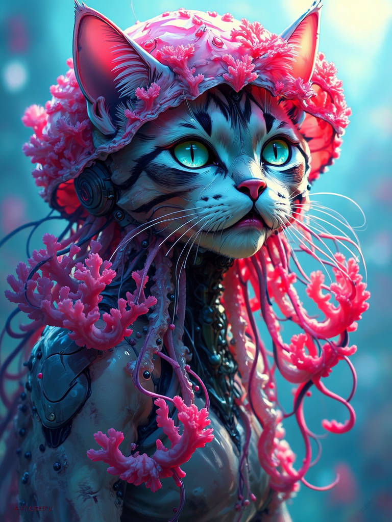 Cyborg cat in cyberpunk