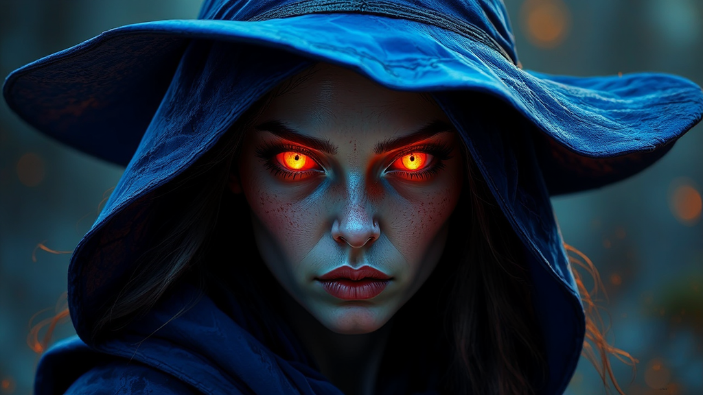 Witch in blue robes