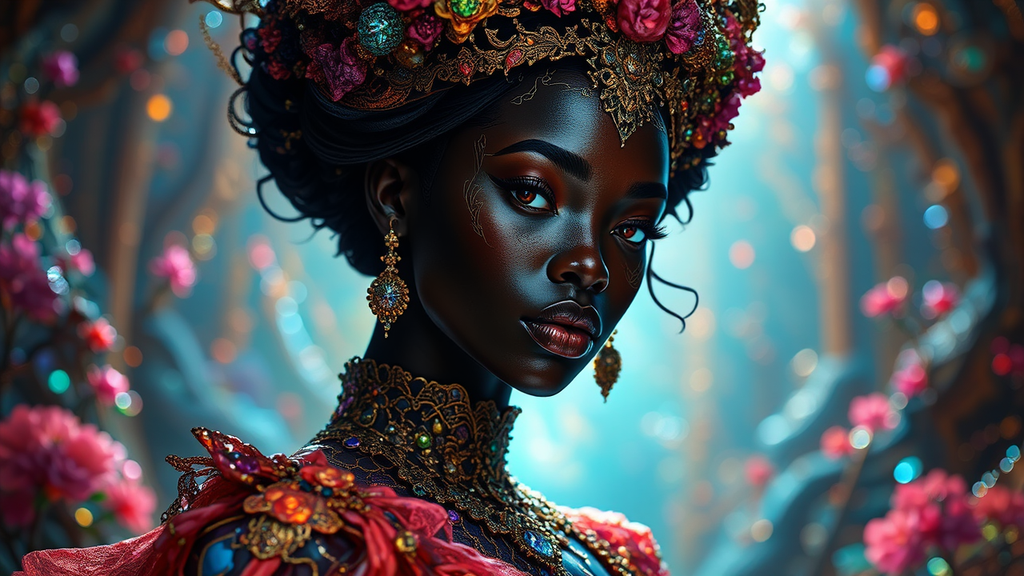 Dark-skinned female model in