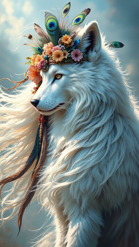 Wolf-like feline with flowing