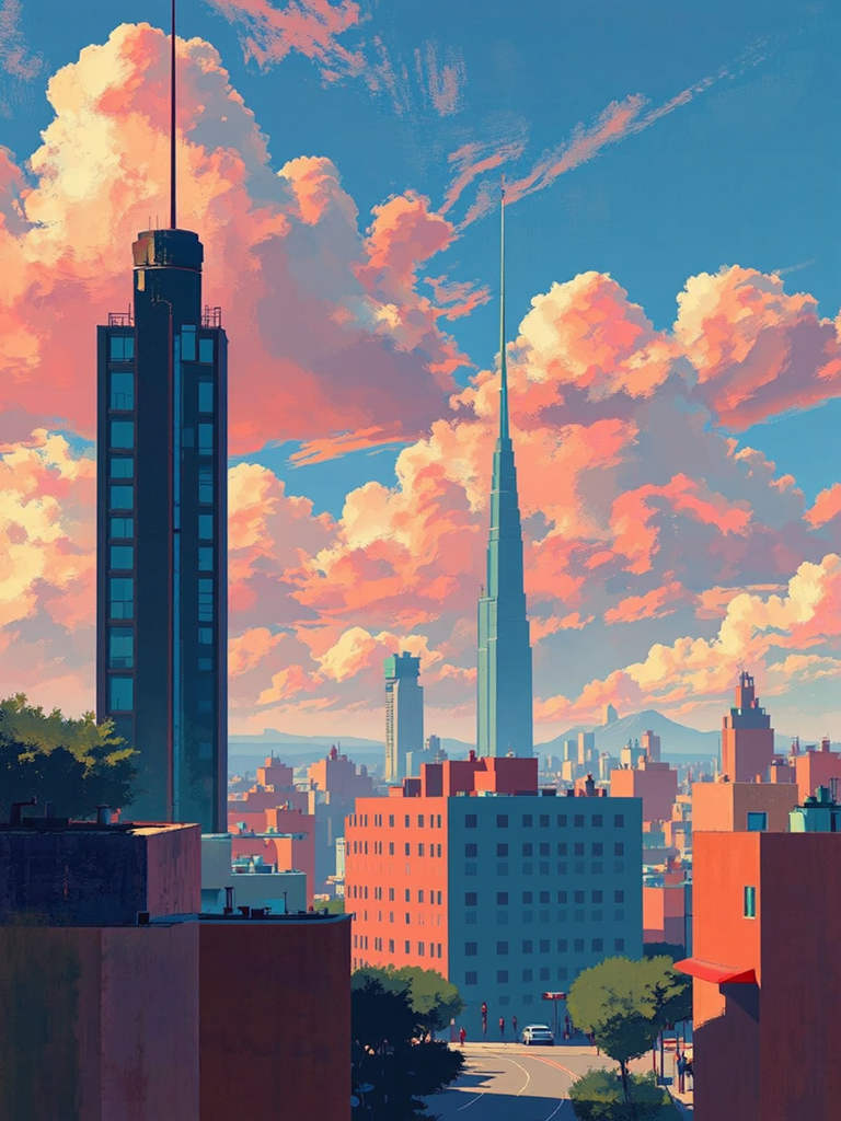 Rainbow colored cityscape