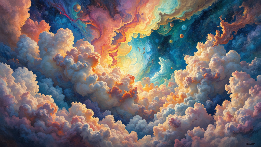 Multicolored nebula clouds in