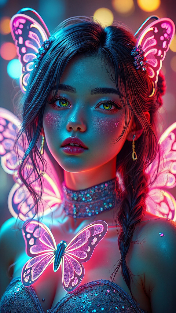 Neon butterfly girl with