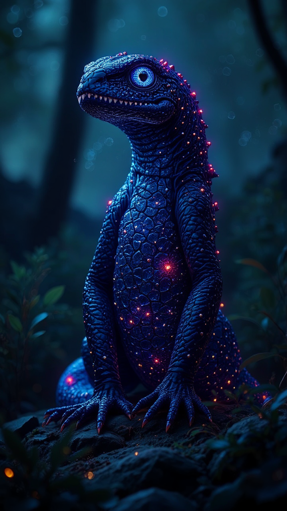Sapphire-colored lizard with forked