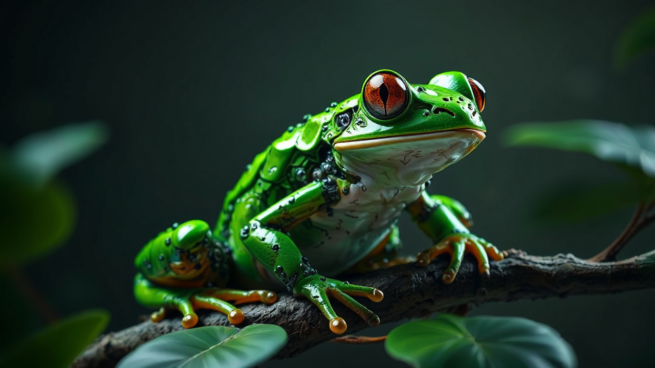 Emerald tree frog in
