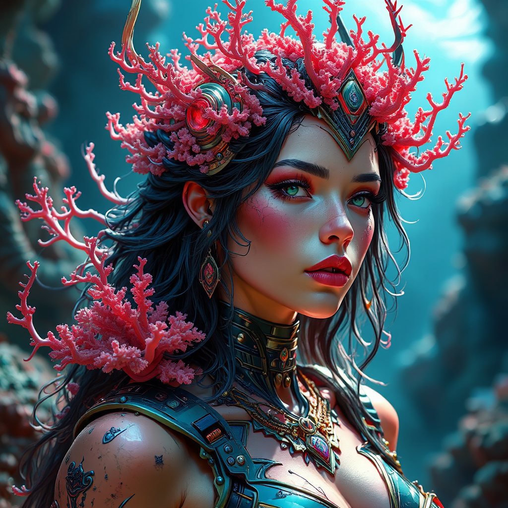 Cyberpunk woman with coral