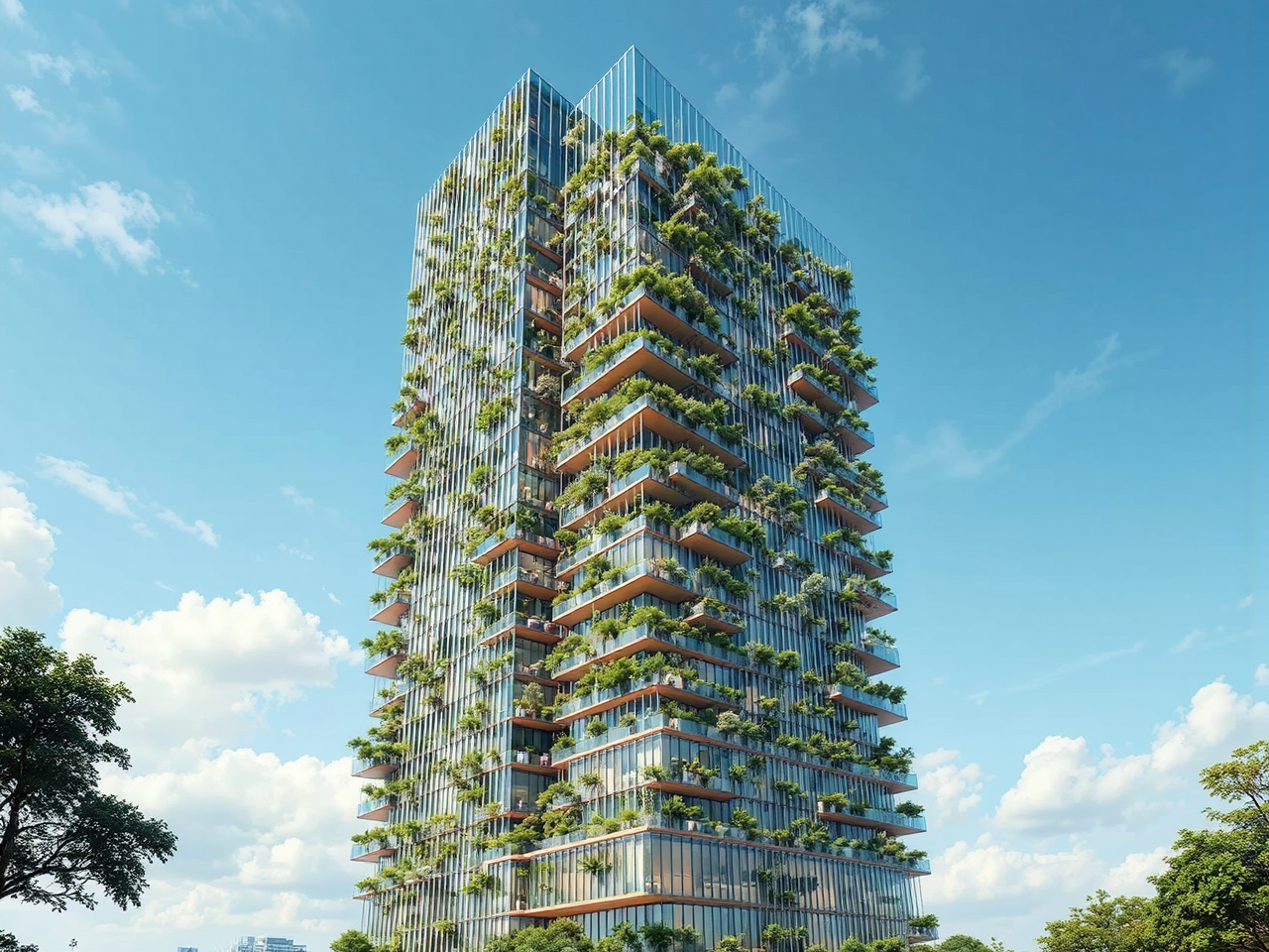 High-rise building with photorealistic