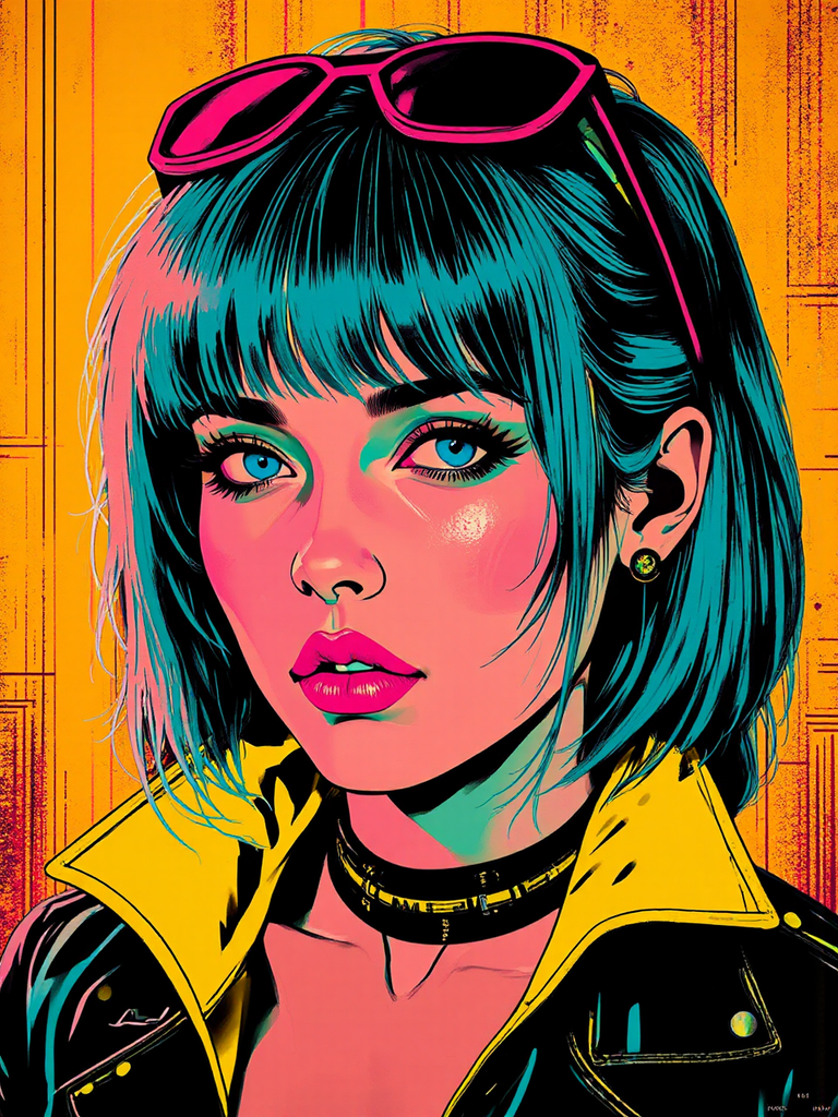 Cyberpunk-inspired pop art portrait.