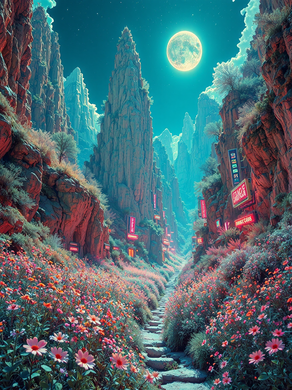 A futuristic canyon with