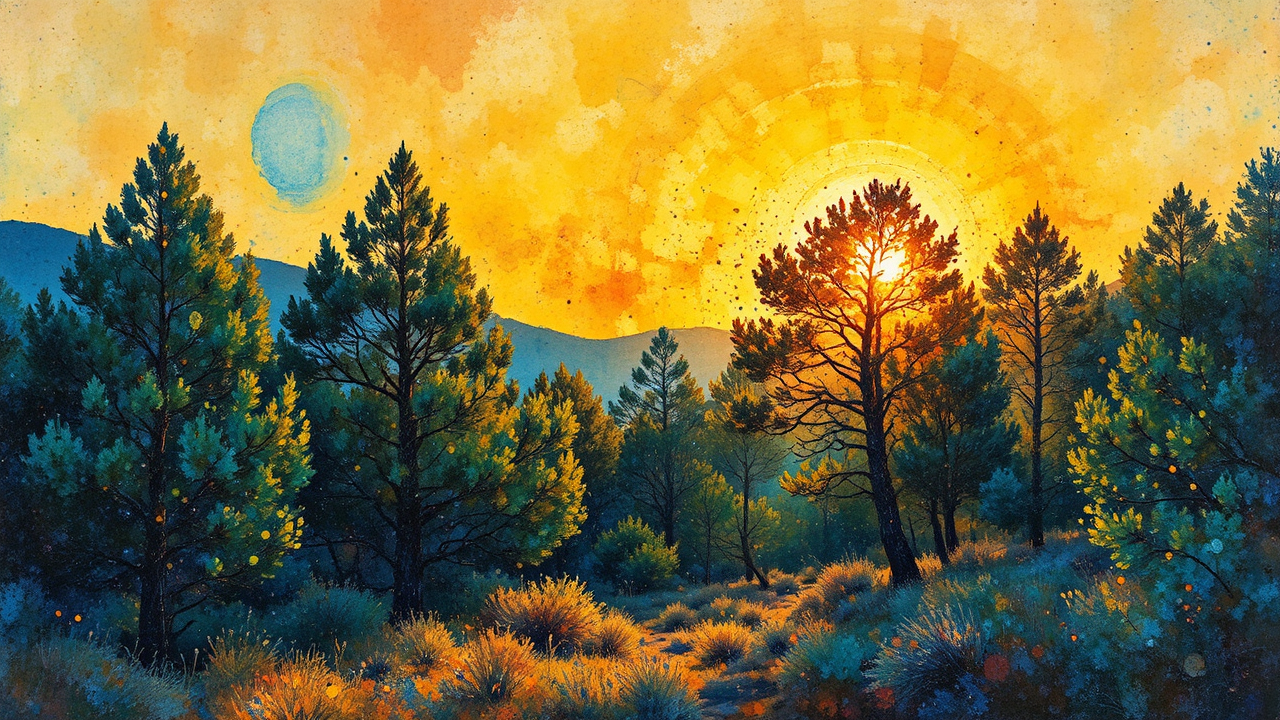 Sunrise in a juniper