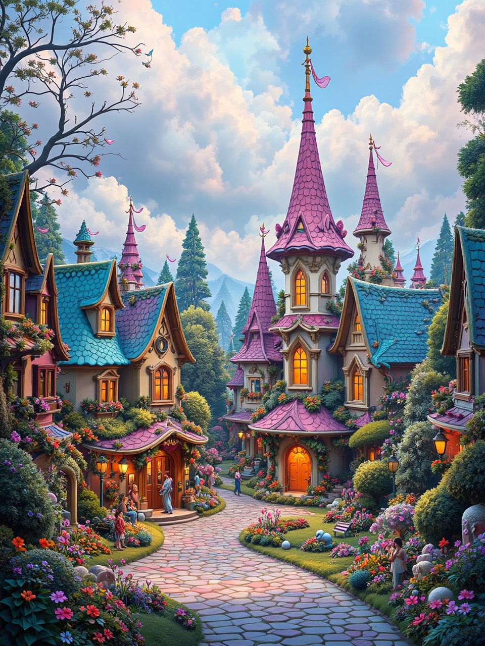 Whimsical colorful fantasy town