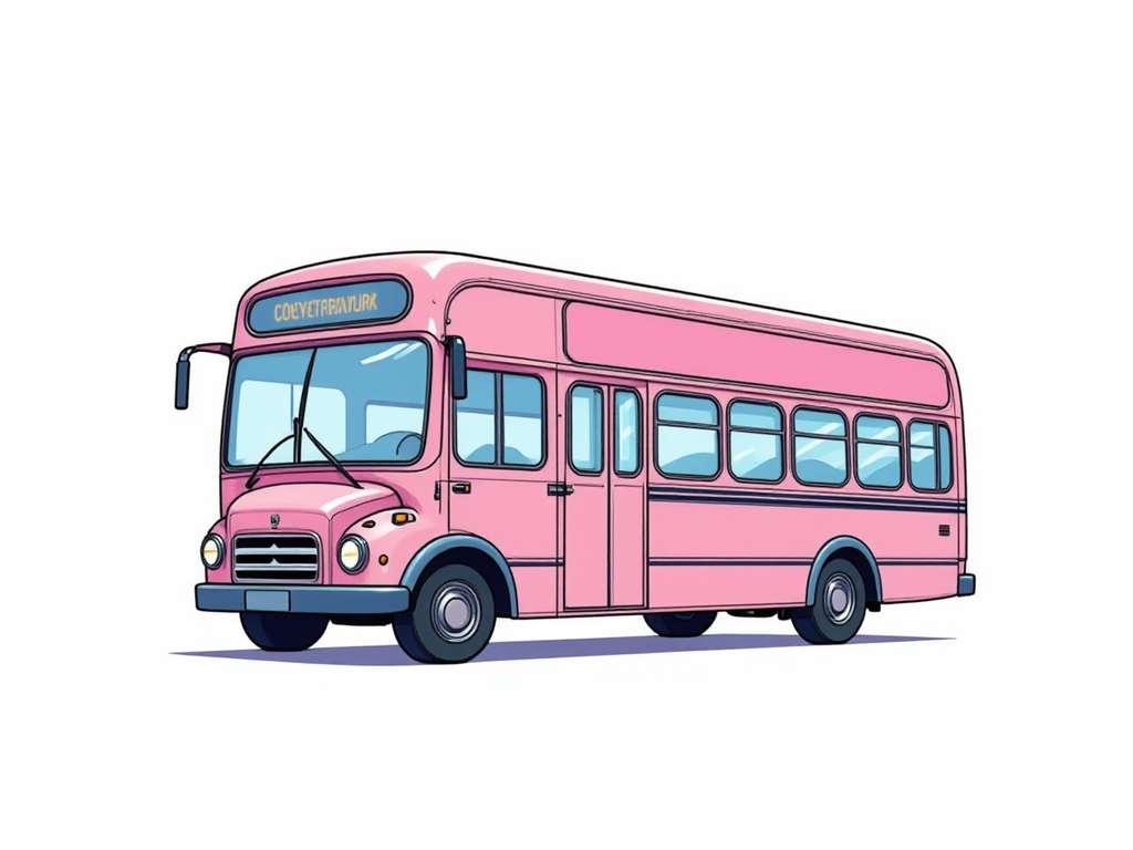 Pink bus in cartoon