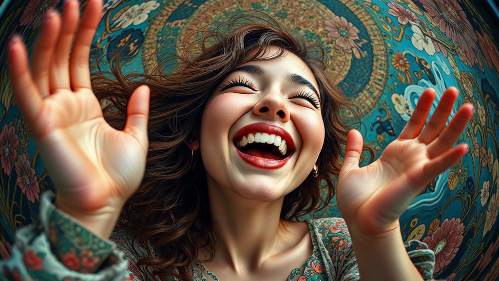 Woman laughing with extended