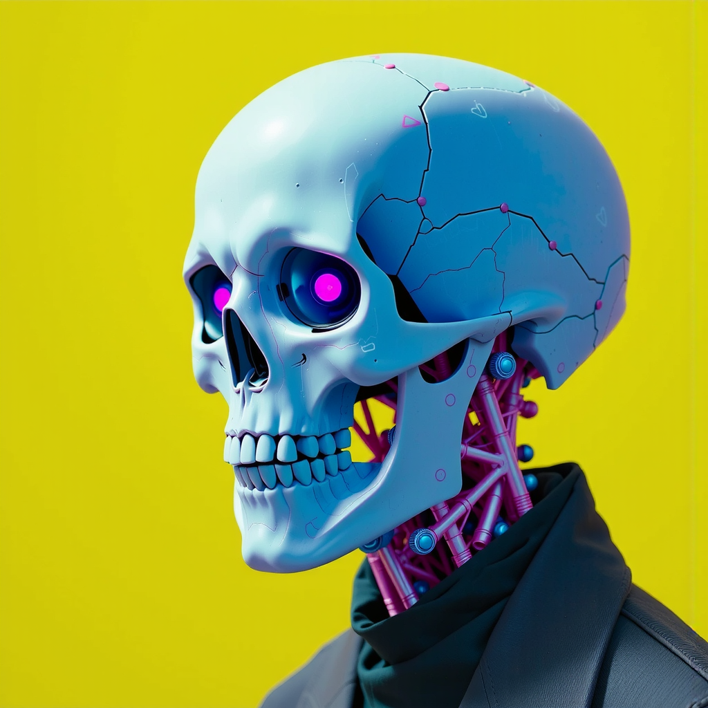 A cyberpunk skull with