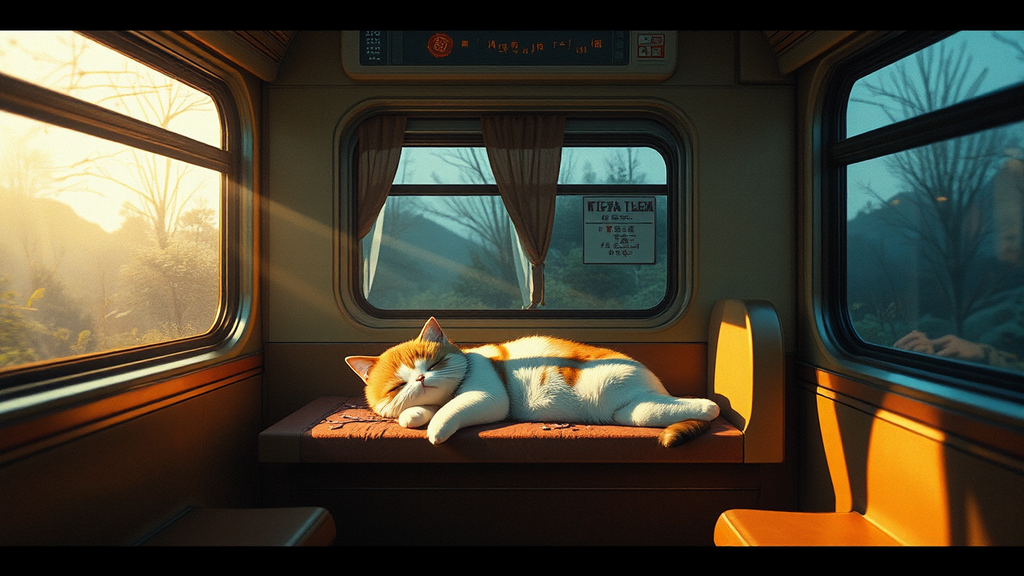 Anime cat sleeps in