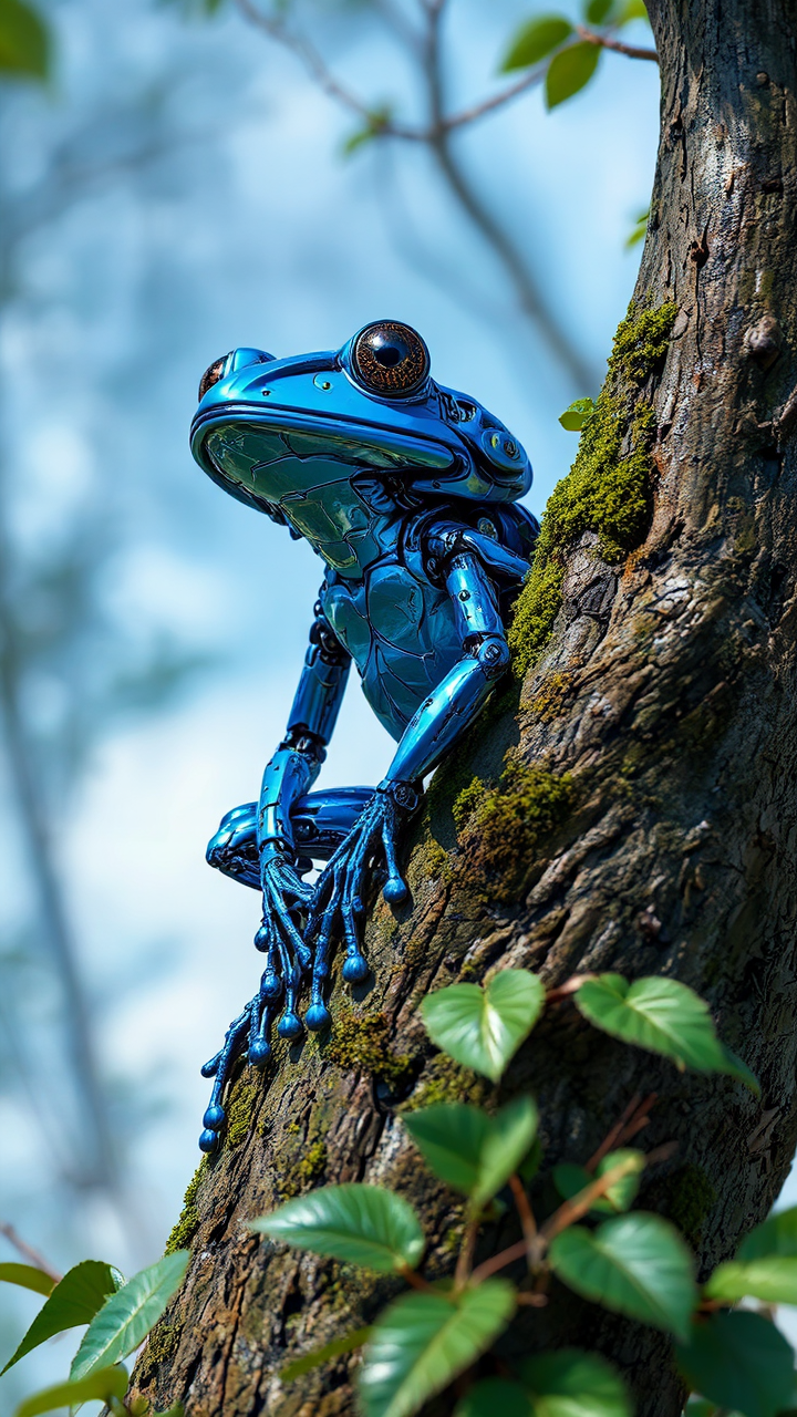 Metal frog sits in