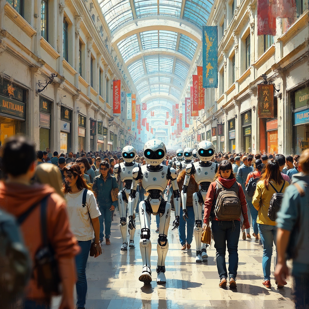 Robots amidst crowded mall