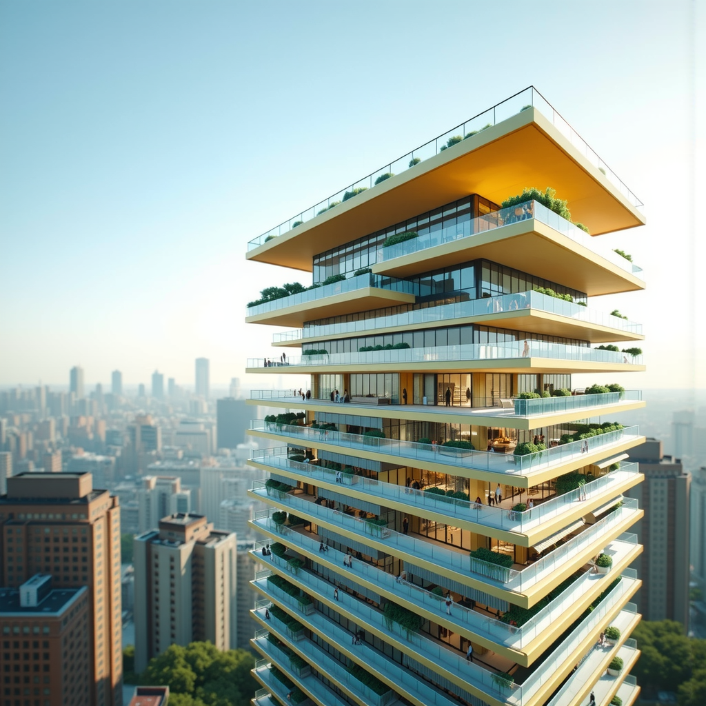 High-rise building with photorealistic