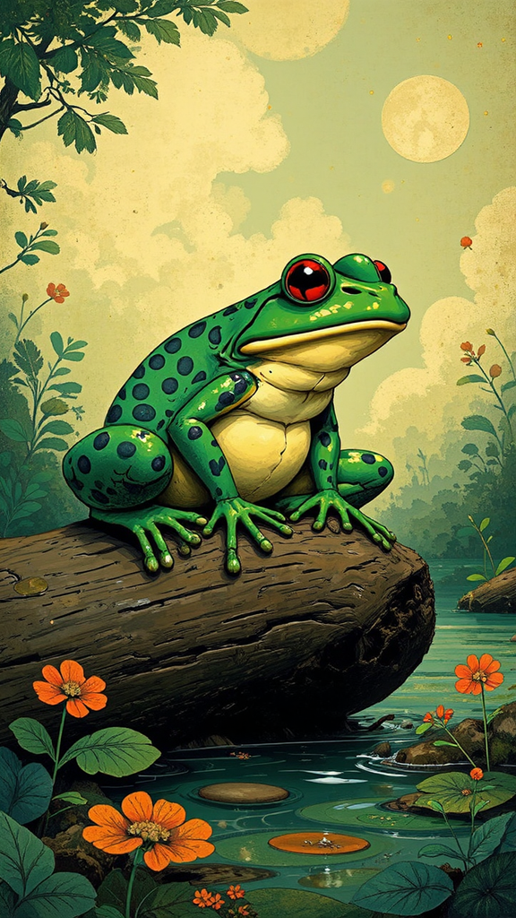 A frog is sitting