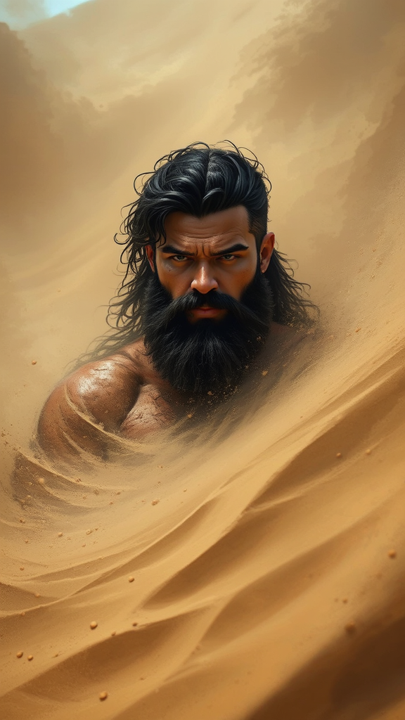 Herculean man in desert