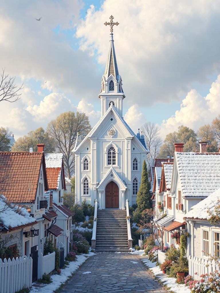 A white gothic-style church