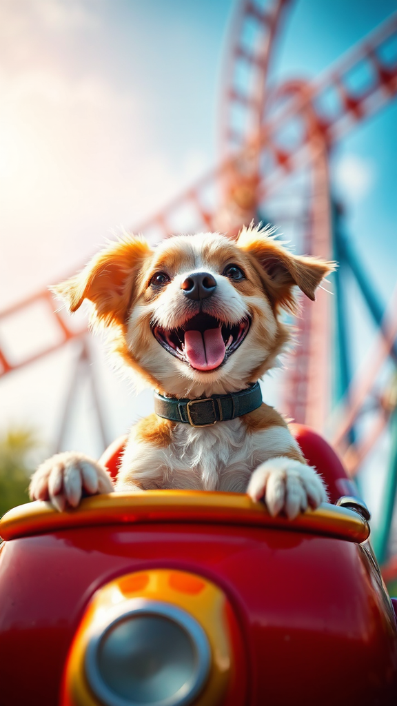 A dog rides a