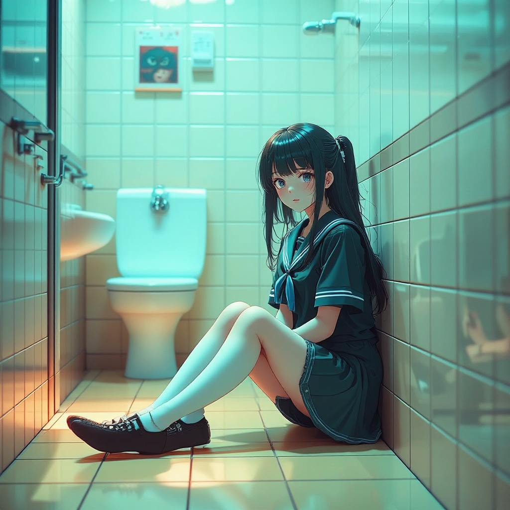 School girl sitting on