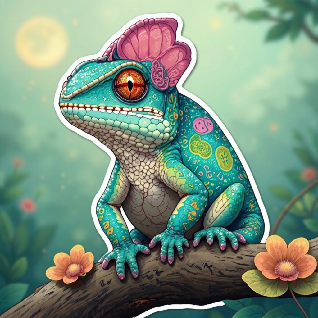 Cute chameleon sticker design