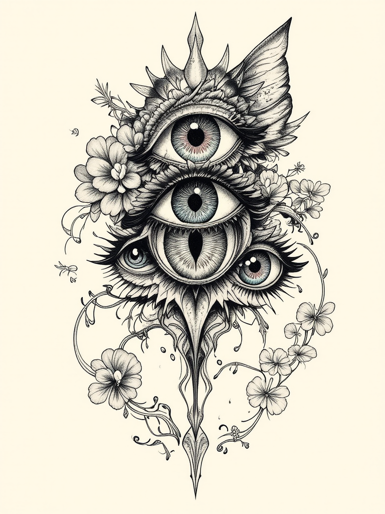 Three-eyed Neo Traditional tattoo