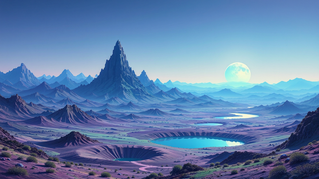 Alien terrain with Saturn's
