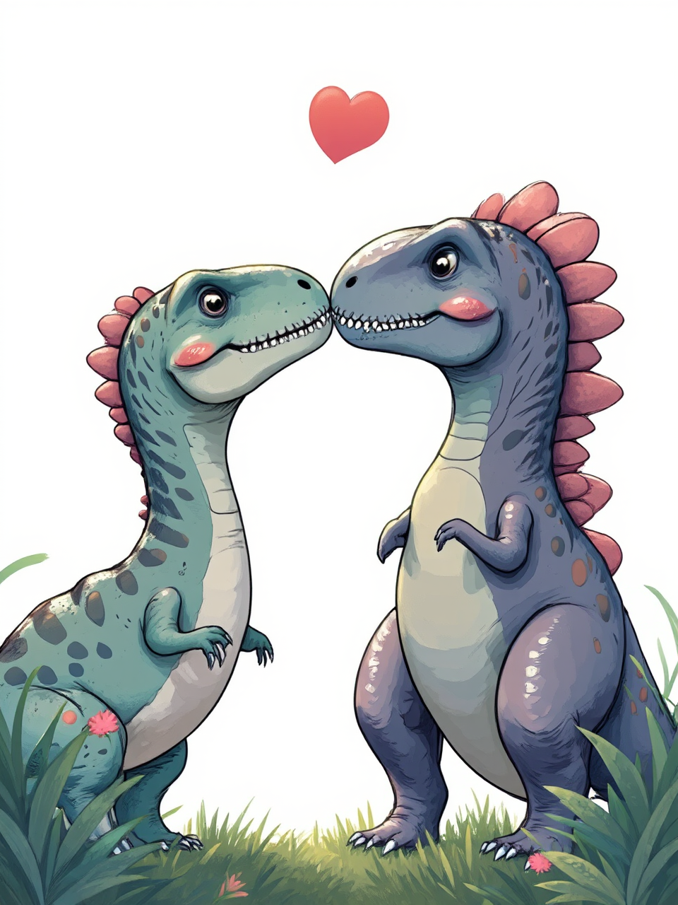 Two dinosaurs embracing each
