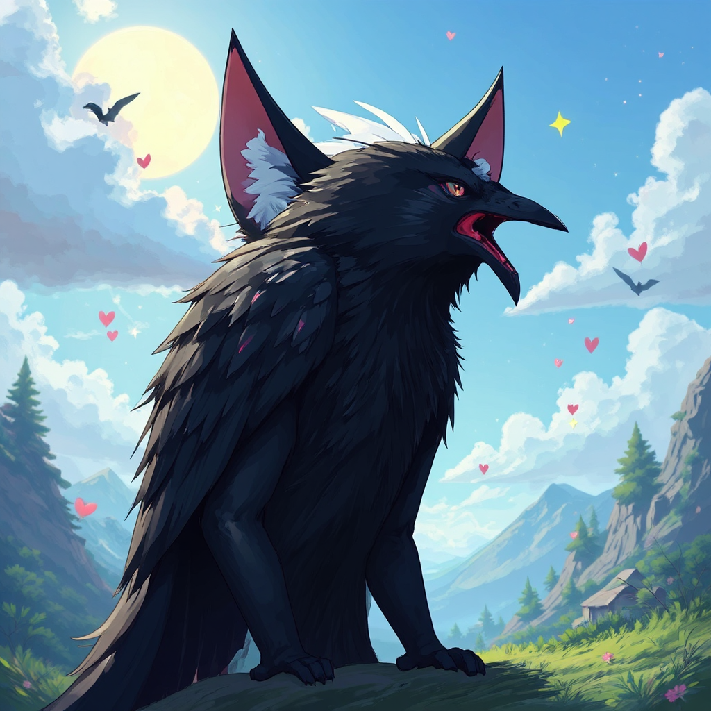 A cartoon wolf nuzzles