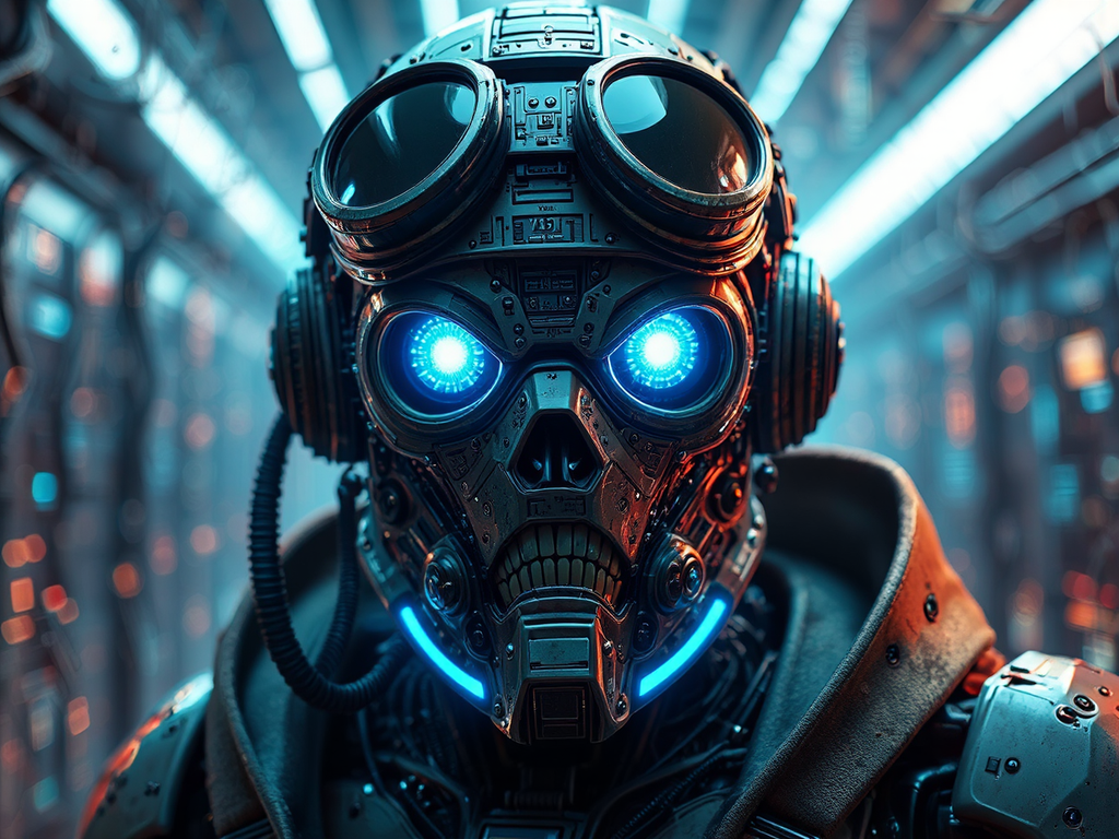 Angry robot in futuristic