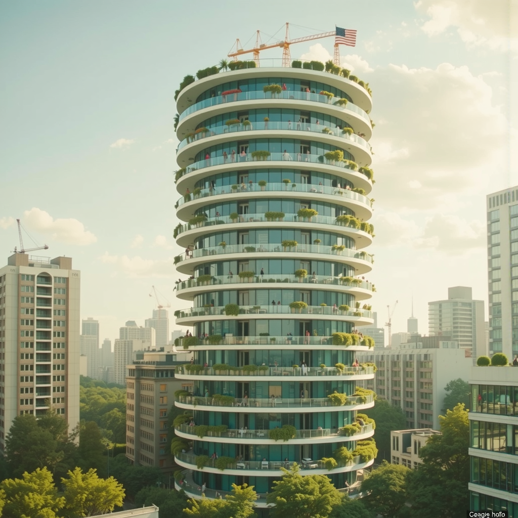 High-rise building with detailed