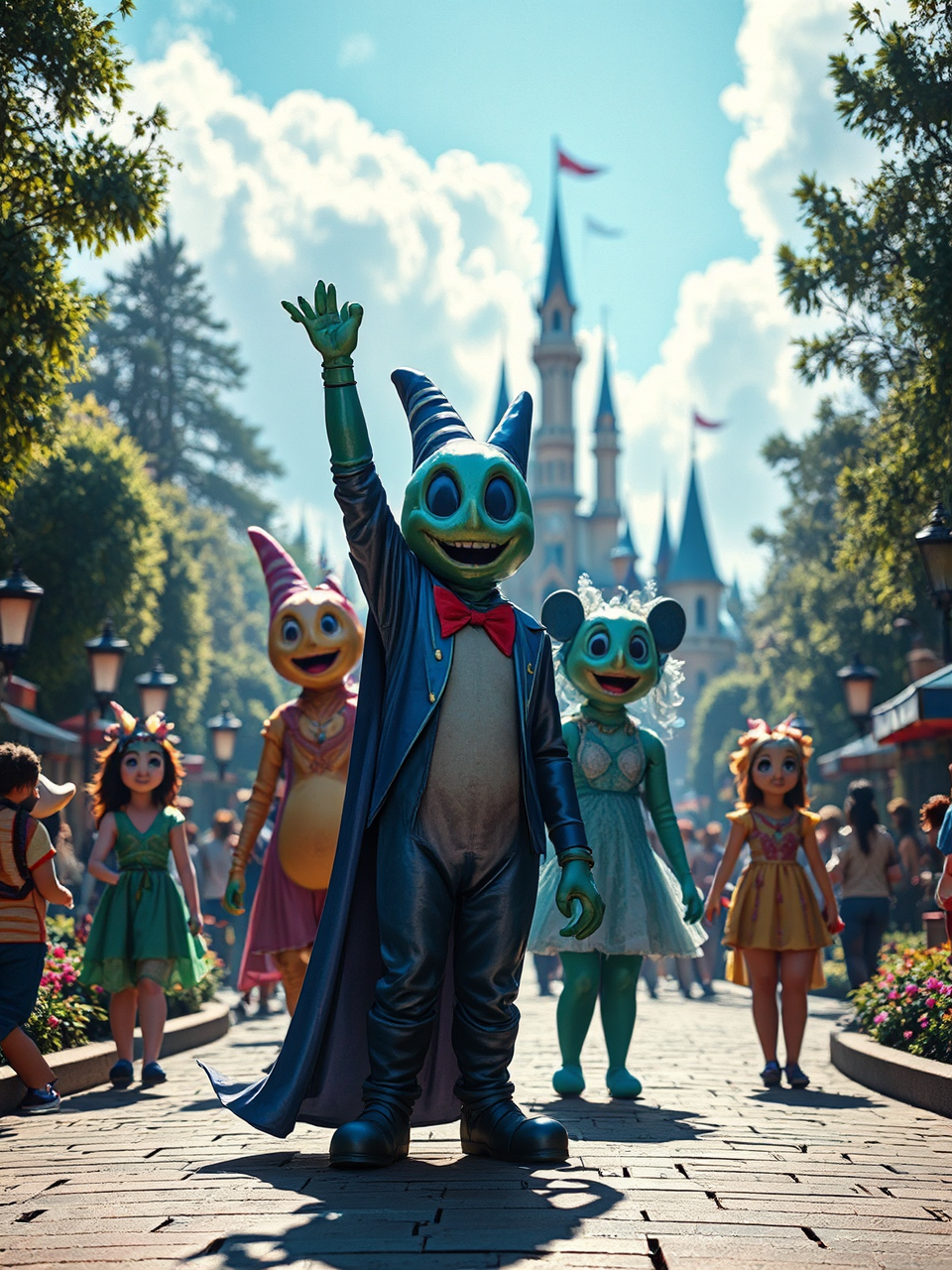 Costumed characters rise at