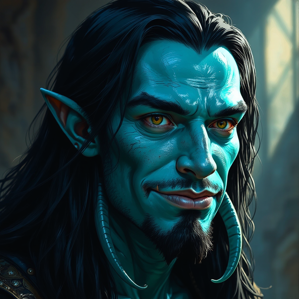Turquoise-skinned humanoid male with