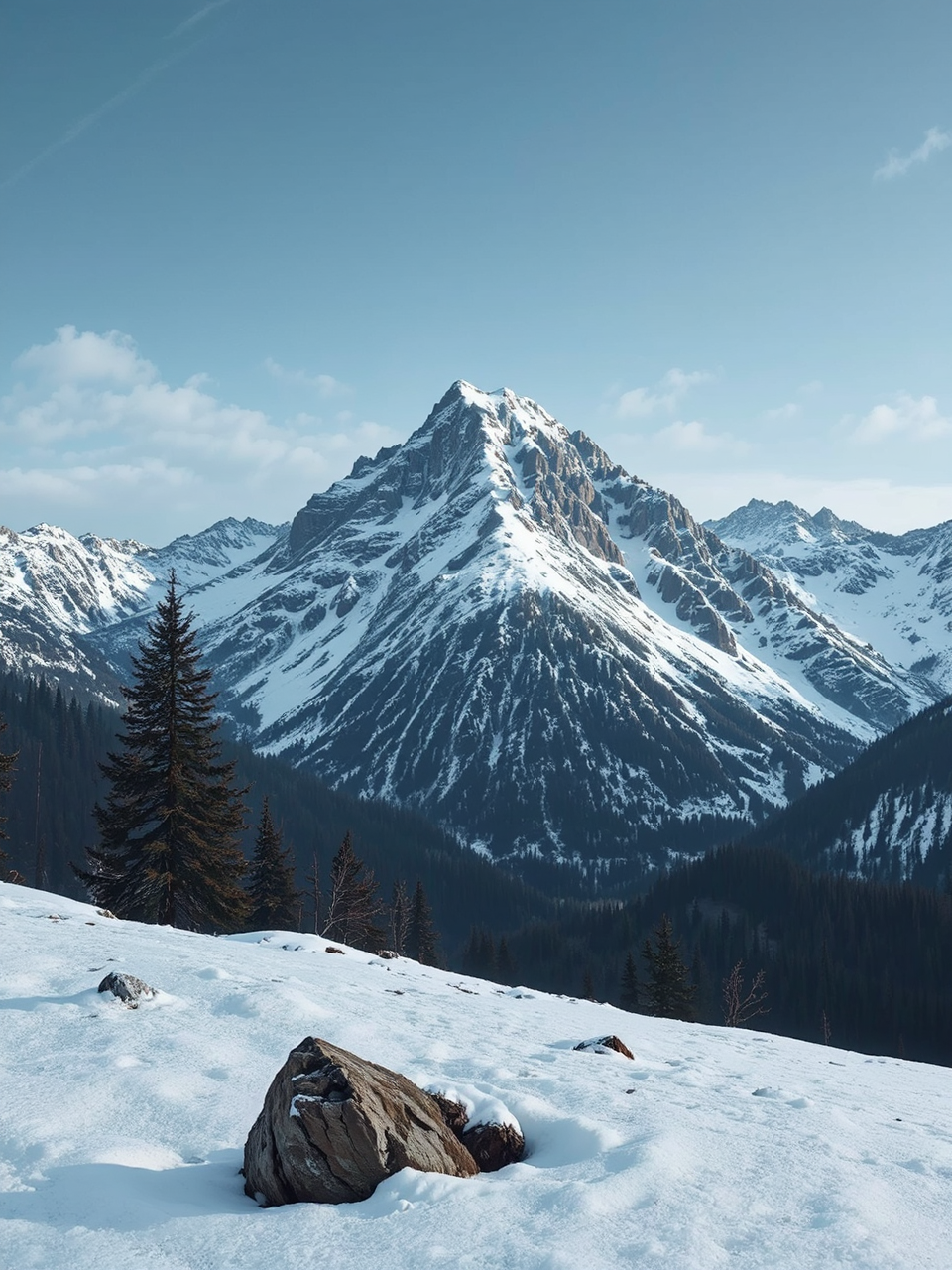Mountain landscape with trees.