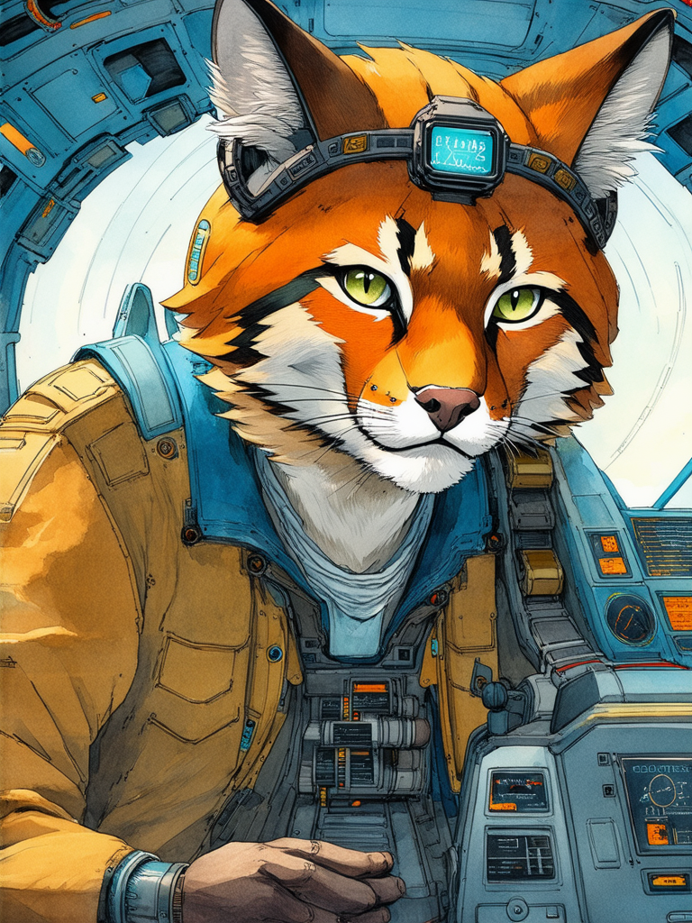 A masculine lynx-headed navigator
