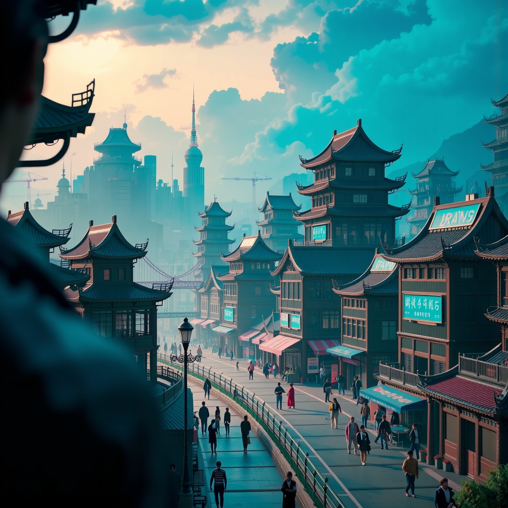 Beautiful cyberpunk cityscape illustration.